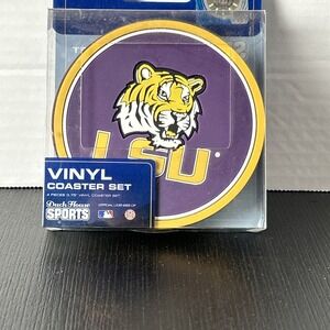 LSU Vinyl Drink Coasters Four Pack Duck House Sports Purple Gold New